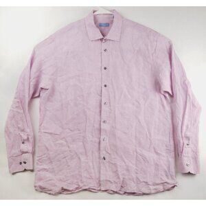 Toscana Shirt Mens 2XL Pink Long Sleeve Linen Aqua Button-Up Classic